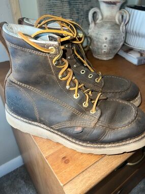Heritage Brown Leather Work Boots with Yellow Laces